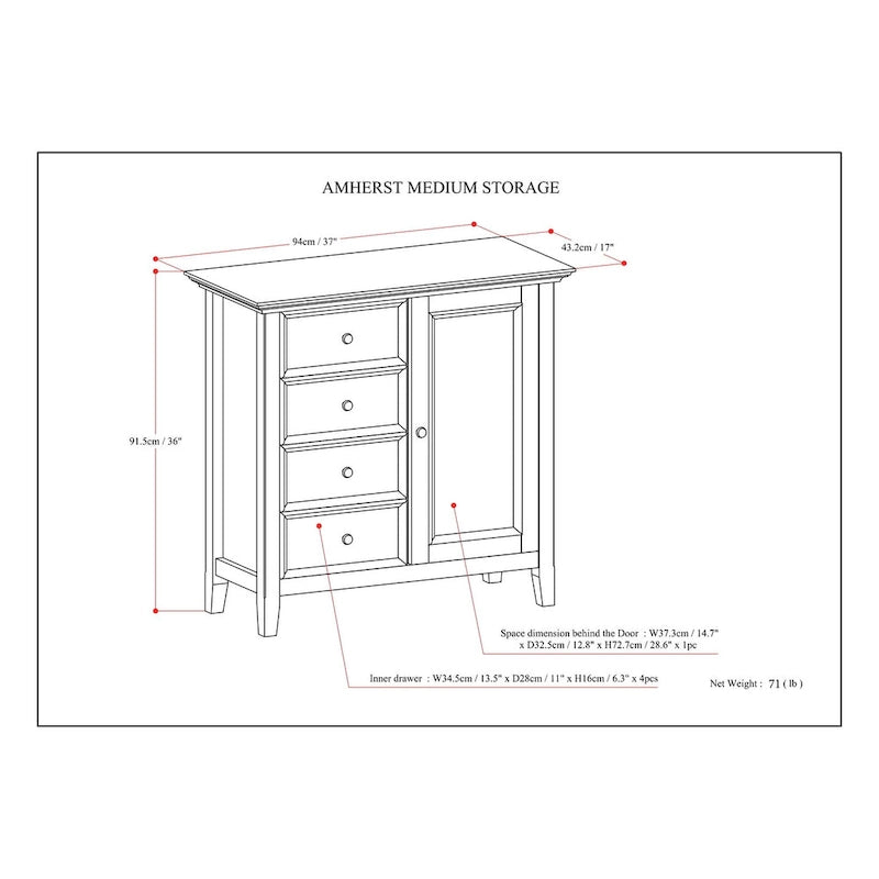 WYNDENHALL Halifax SOLID WOOD 37 inch Wide Transitional Medium Storage Cabinet - 37w x 17d x 36 h