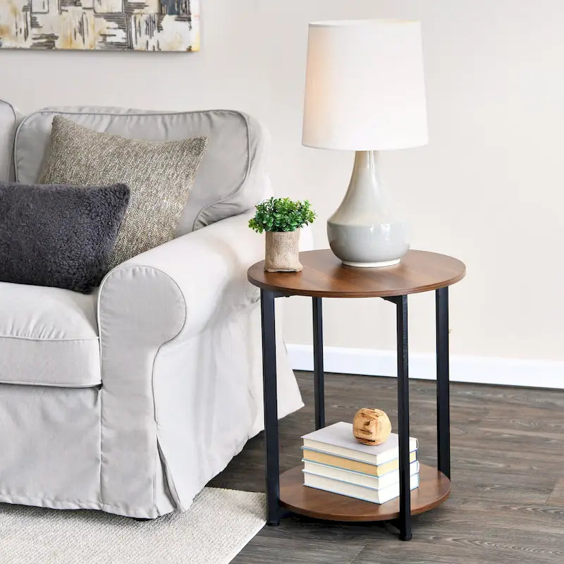 Household Essentials Side End Table with Storage Shelf