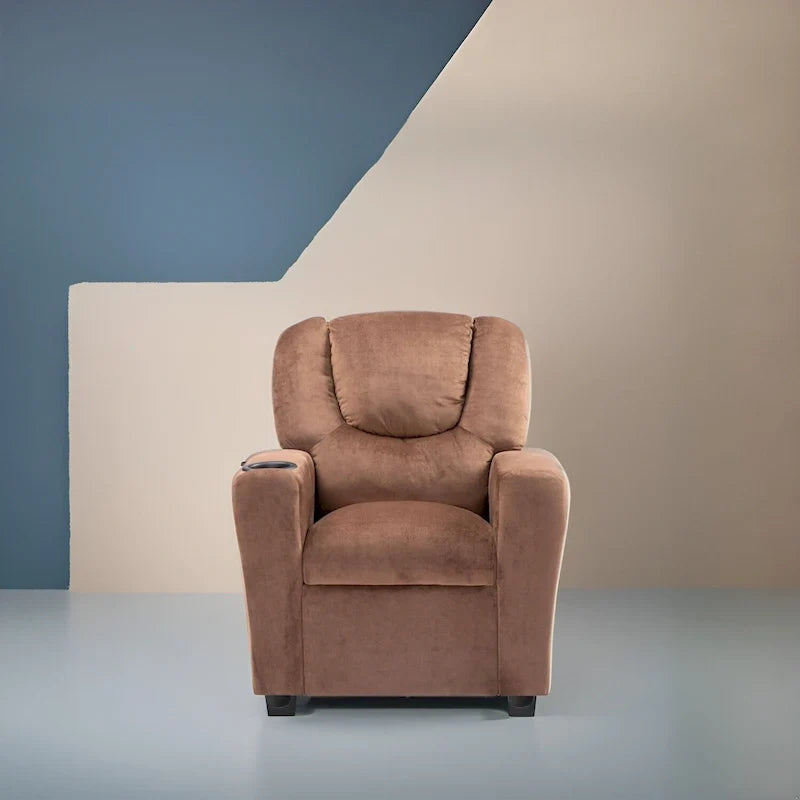 PVC Kids Recliner Chair with Push-Back Reclining Function, Cup Holder, and Comfortable Footres