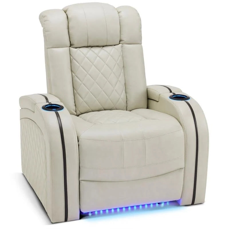 MCombo Power Recliner Chair with Adjustable Headrest, Dual Motor Home Theater Seating with USB Port, Breathable Leather HTS411