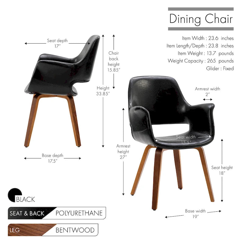 Dining Chairs Set of 2, PU Leather, Bentwood Legs
