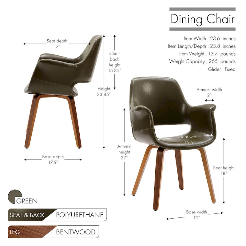 Dining Chairs Set of 2, PU Leather, Bentwood Legs