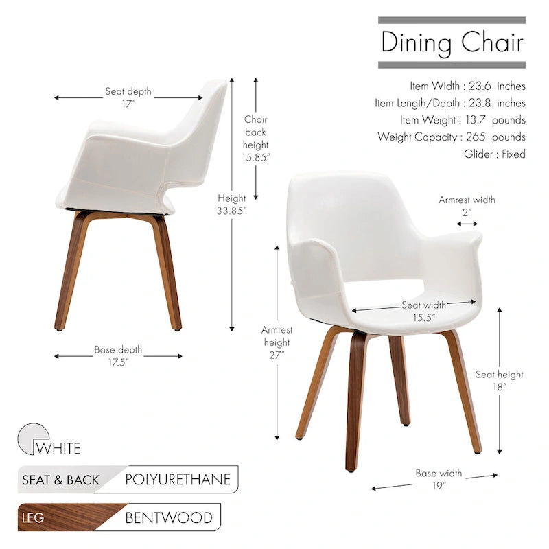 Dining Chairs Set of 2, PU Leather, Bentwood Legs