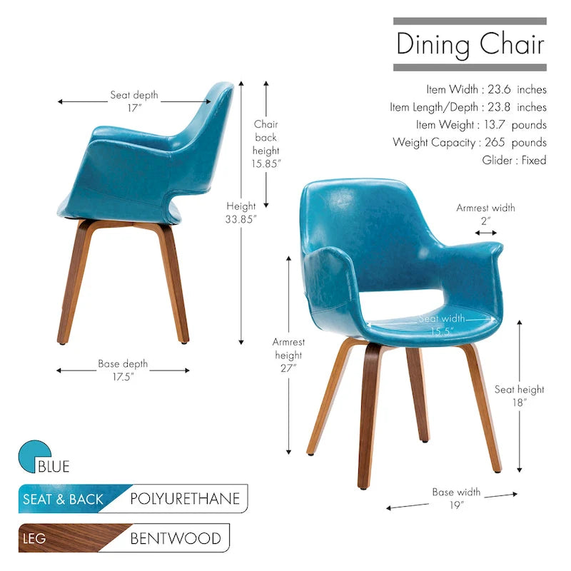 Dining Chairs Set of 2, PU Leather, Bentwood Legs