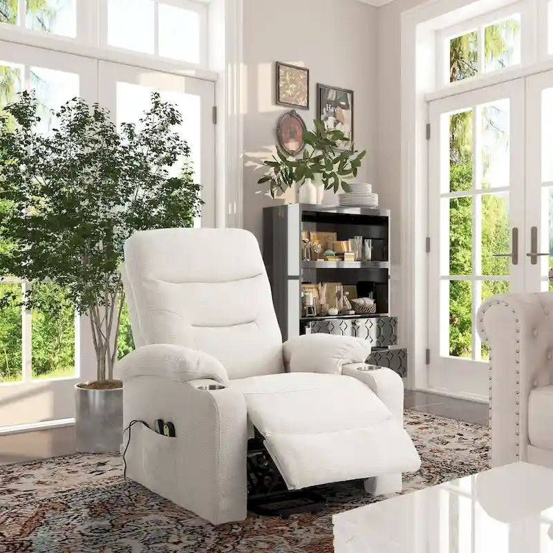 Clihome Soft Upholstered Electric Massage Recliner with Cup Holder