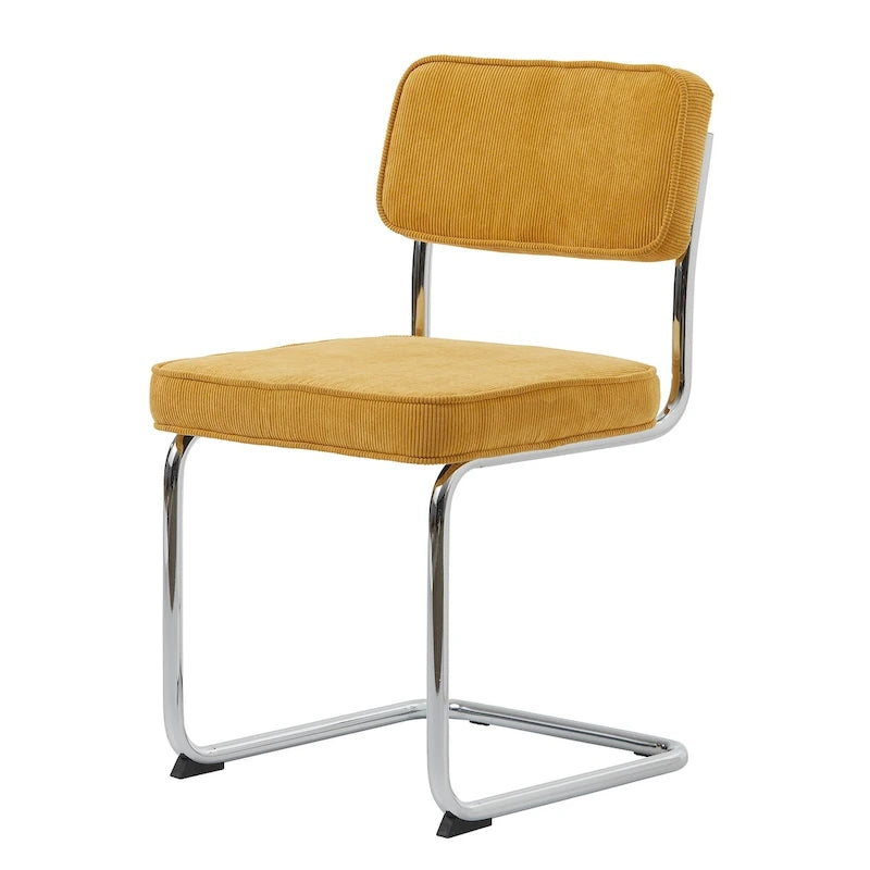 Corduroy Dining Chairs with Chrome Legs, Set of 2