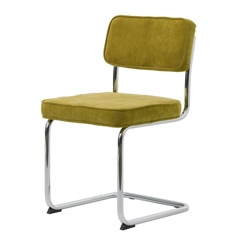 Corduroy Dining Chairs with Chrome Legs, Set of 2