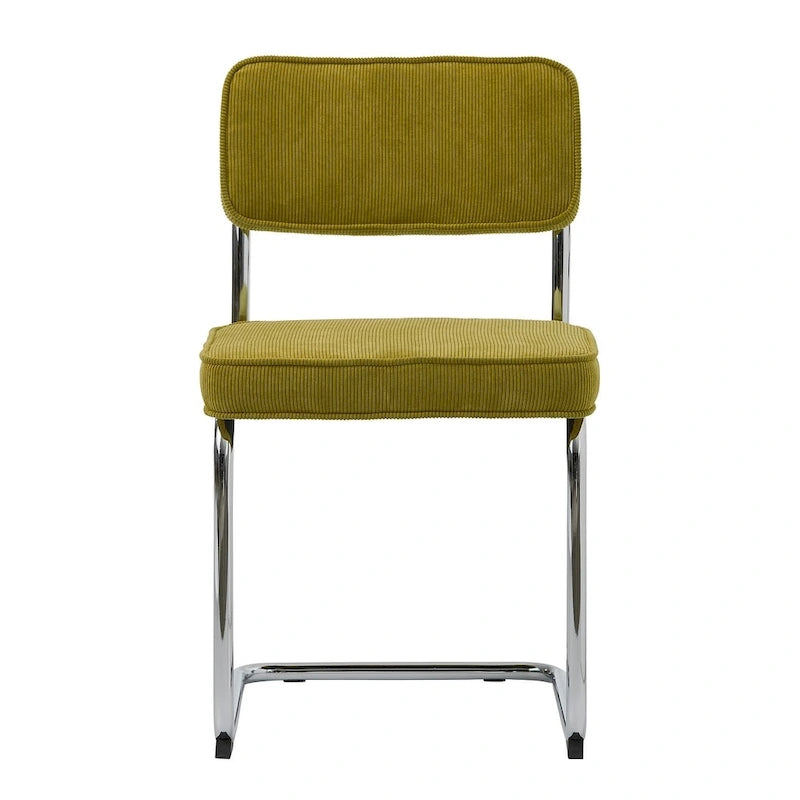 Corduroy Dining Chairs with Chrome Legs, Set of 2