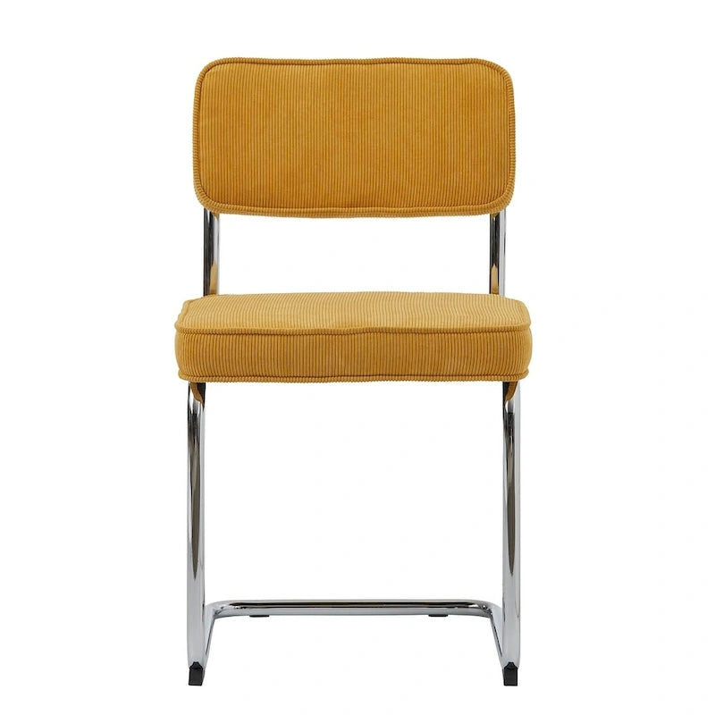 Corduroy Dining Chairs with Chrome Legs, Set of 2