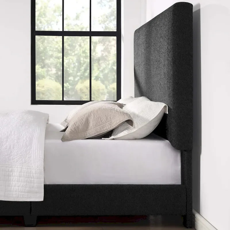 Bridgevine Home Tall Dark Grey Upholstered Panel Platform Bed