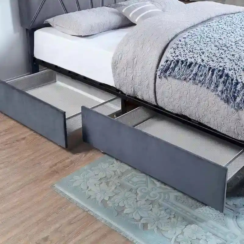 Rhiv Art Deco Upholstered 4-drawer Storage Bed by Furniture of America