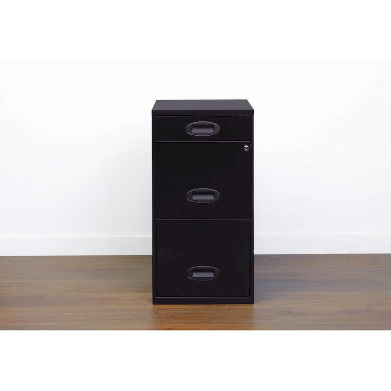 Space Solutions 18in. Deep 3 Drawer Metal Organizer File Cabinet with Pencil Drawer, Black