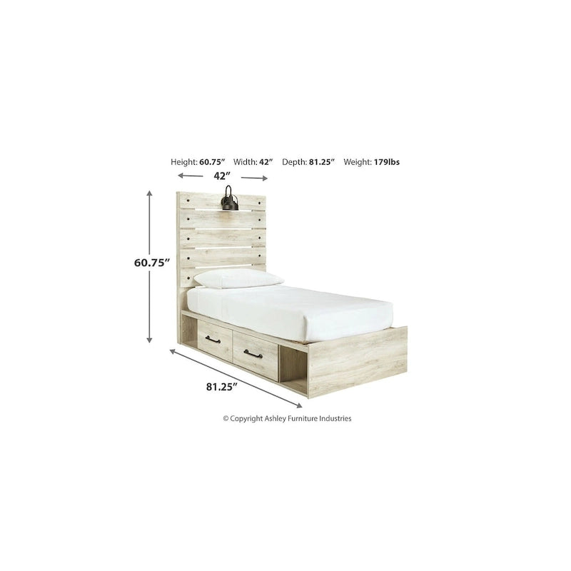 Cambeck Whitewash Panel Bed With 2 Under Bed Storage Drawers