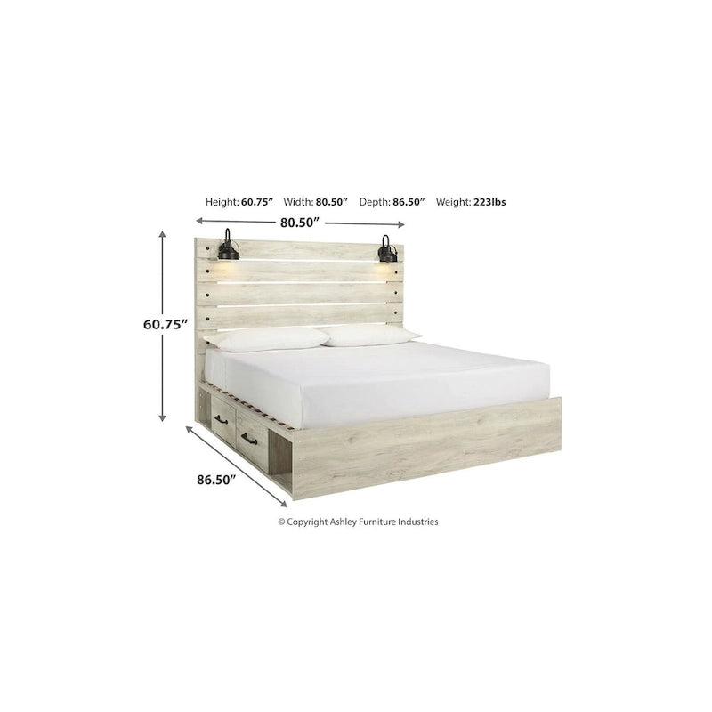 Cambeck Whitewash Panel Bed With 2 Under Bed Storage Drawers