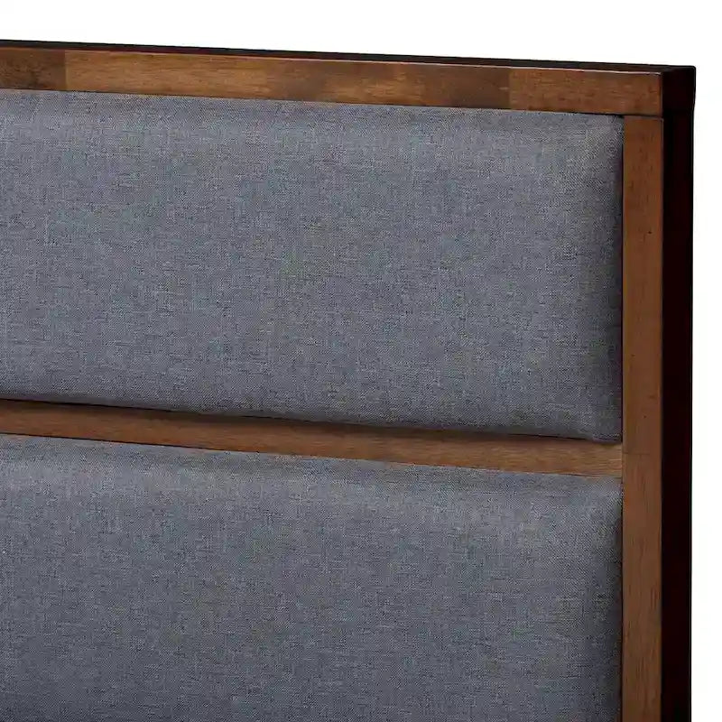 Strick & Bolton Mori Contemporary Grey Fabric and Walnut Wood Storage Bed