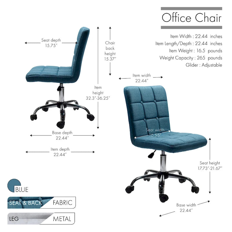 Tufted Fabric Office Chairwith Metal Base