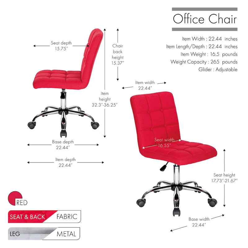 Tufted Fabric Office Chairwith Metal Base