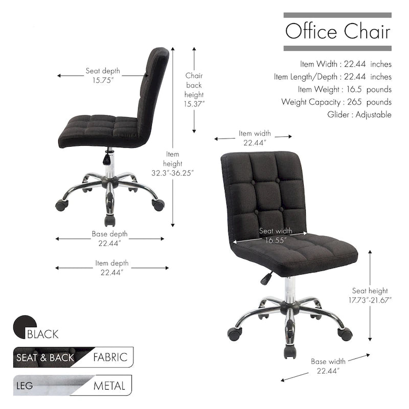 Tufted Fabric Office Chairwith Metal Base