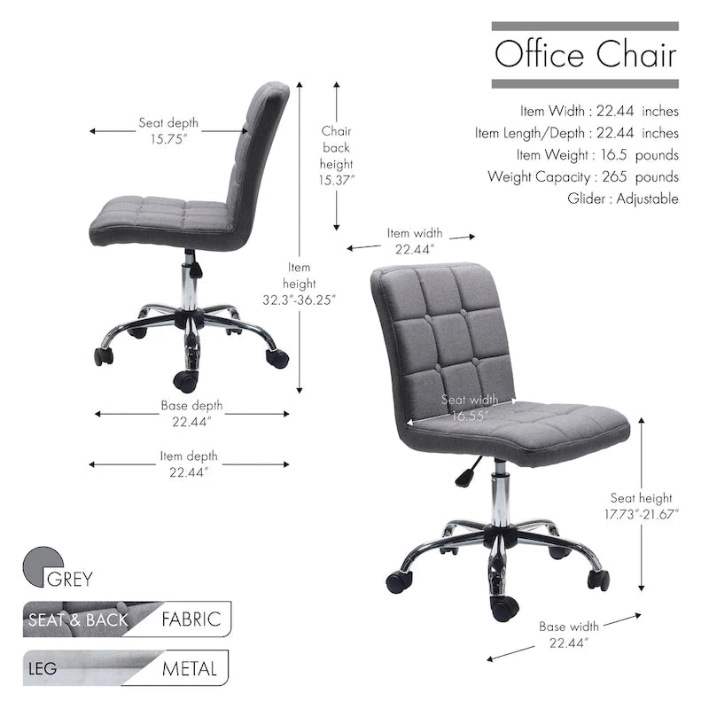 Tufted Fabric Office Chairwith Metal Base