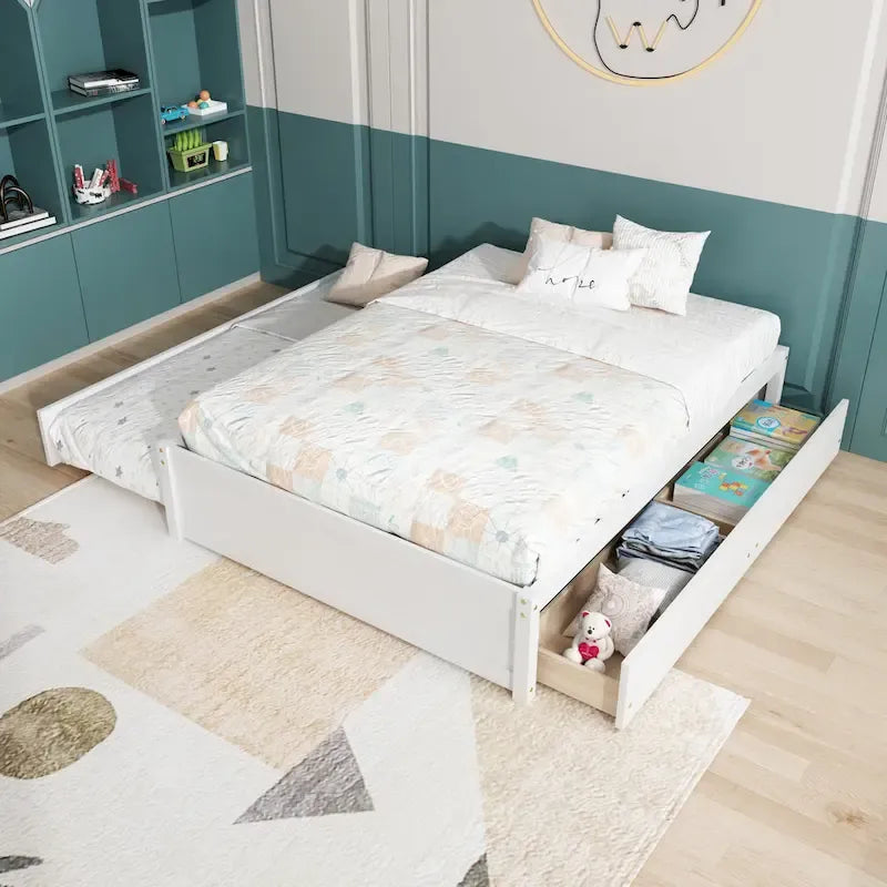 Full Bed With Twin Size Trundle And Two Drawers