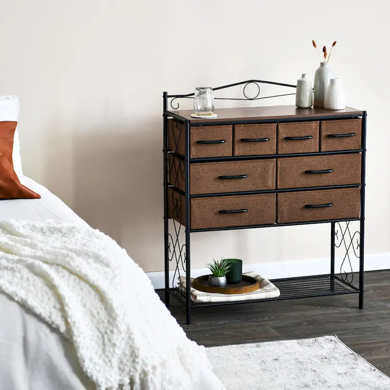 Dresser Table Storage Organizer with 8 Drawers and Shoe Shelf