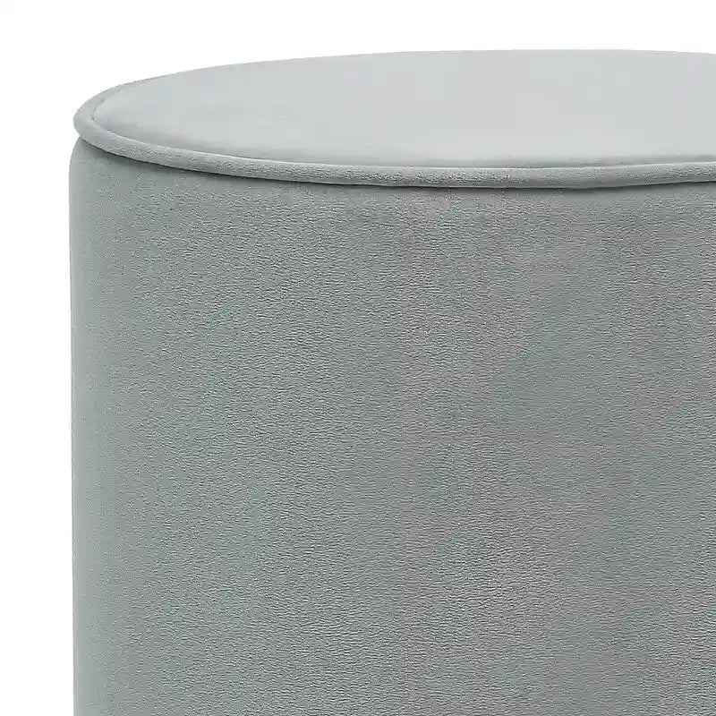 Adeco Vanity Upholstered Round Velvet Ottoman Footstool Silver Trim