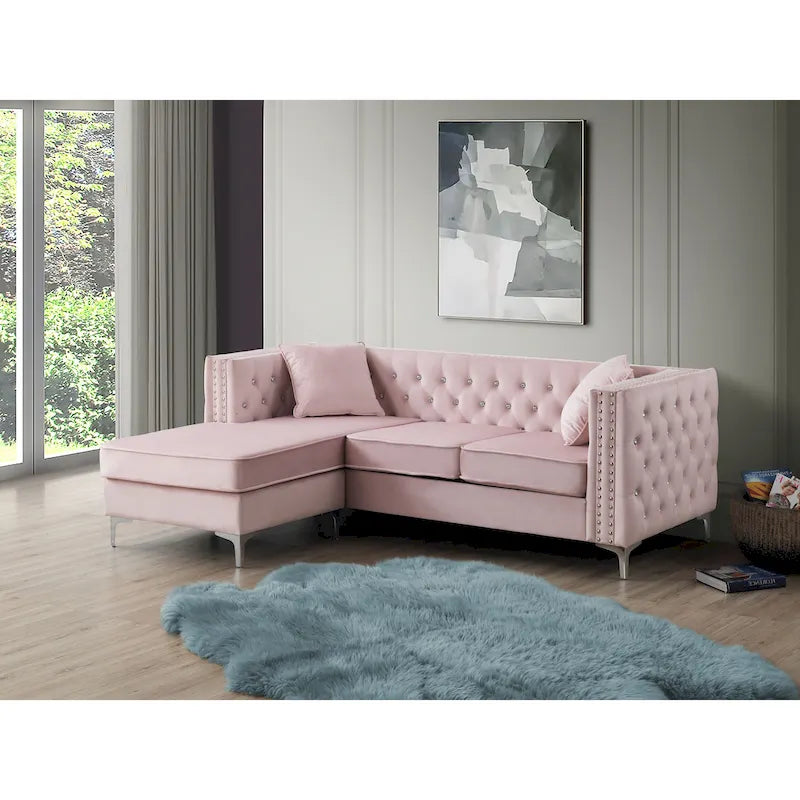 Paige Samt-Tufting-Sofa mit Récamiere