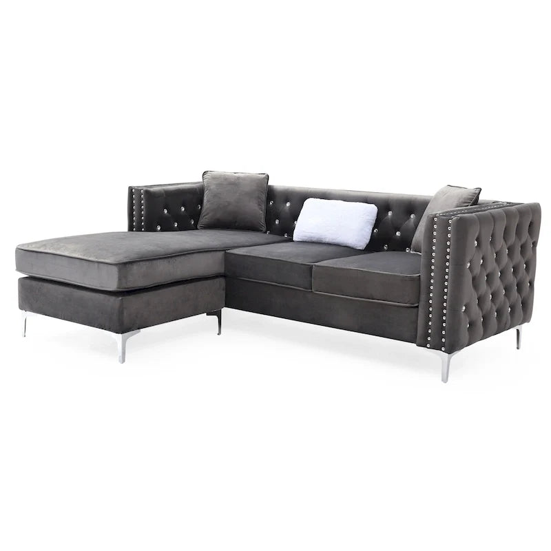 Paige Samt-Tufting-Sofa mit Récamiere