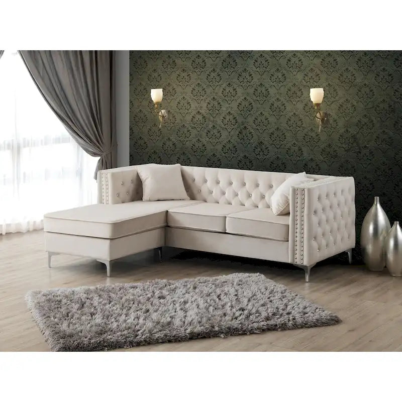 Paige Samt-Tufting-Sofa mit Récamiere