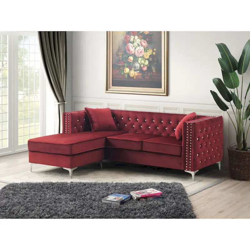 Paige Samt-Tufting-Sofa mit Récamiere