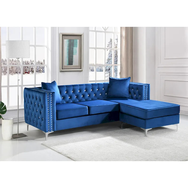 Paige Samt-Tufting-Sofa mit Récamiere