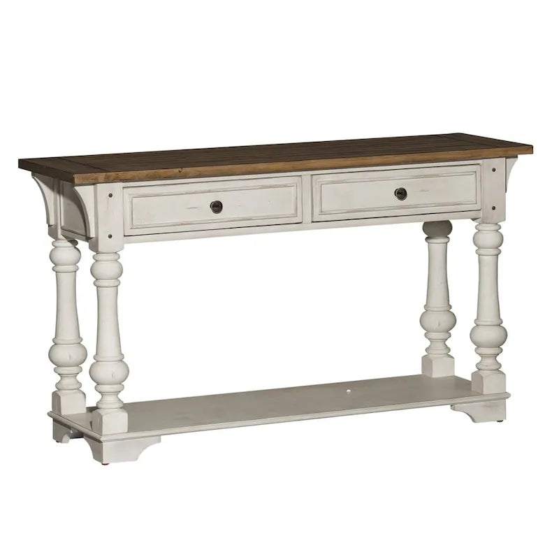 Morgan Creek Antique White Wire Brushed Tobacco Accents Sofa Table
