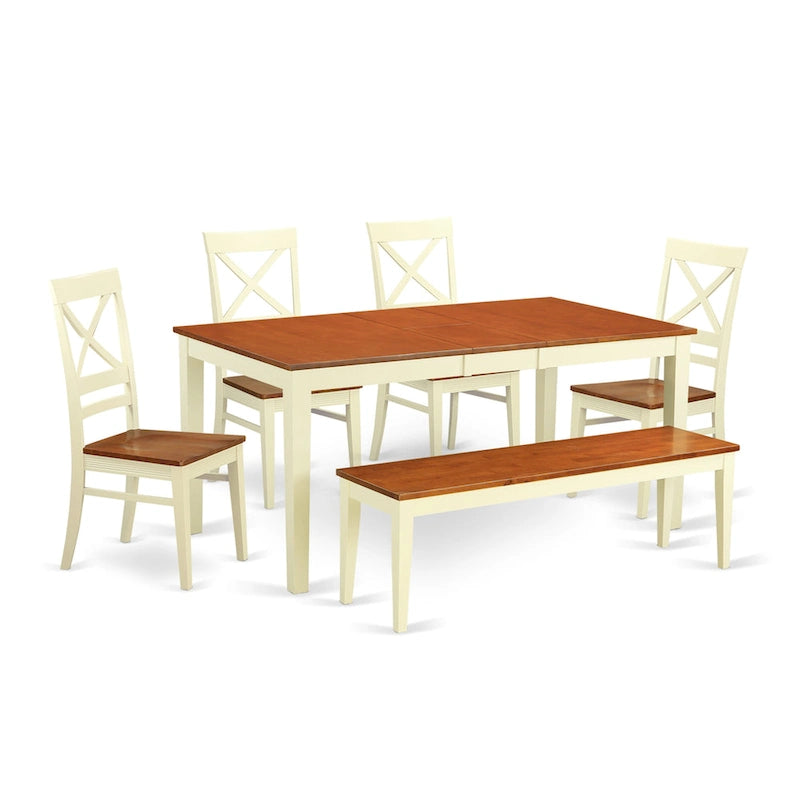 East West Furniture Dining Table Set Contains a Rectangle Kitchen Table and Dining Chairs with a Bench (Finish Color Options)