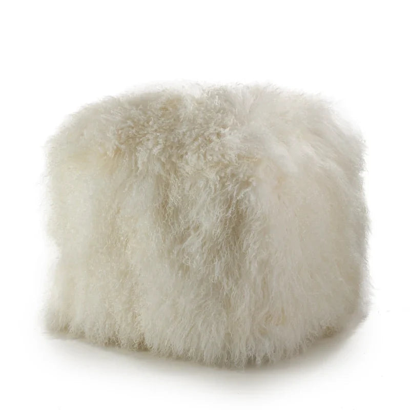 Mongolian Lamb Fur Wool Pouf Ottoman