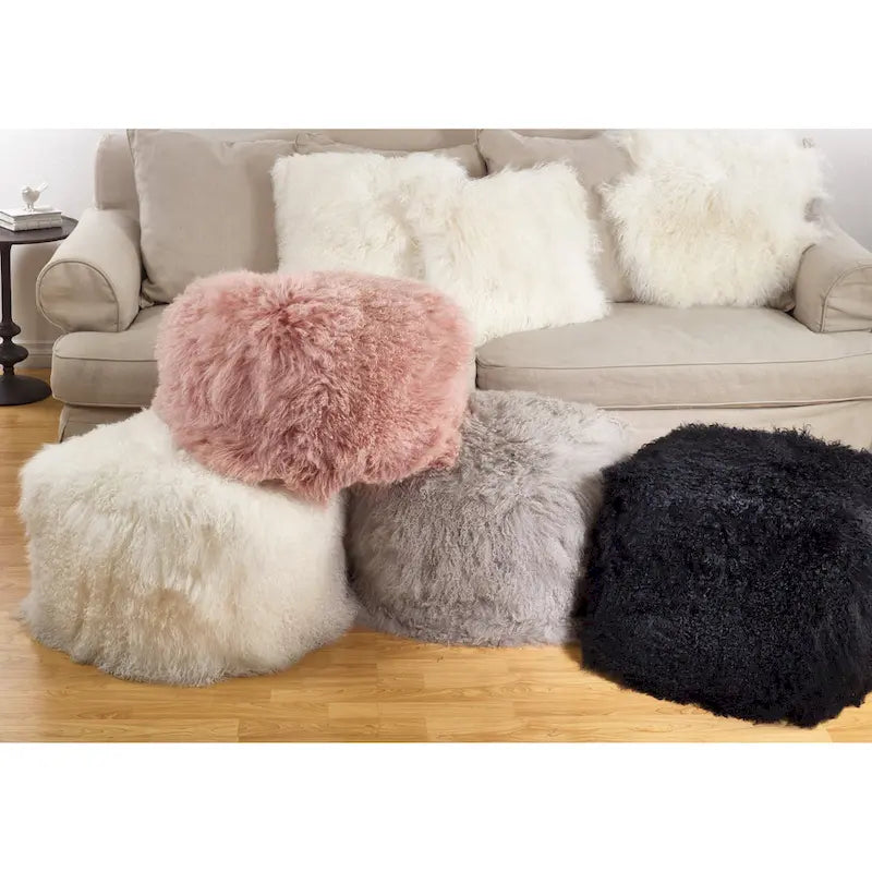 Mongolian Lamb Fur Wool Pouf Ottoman