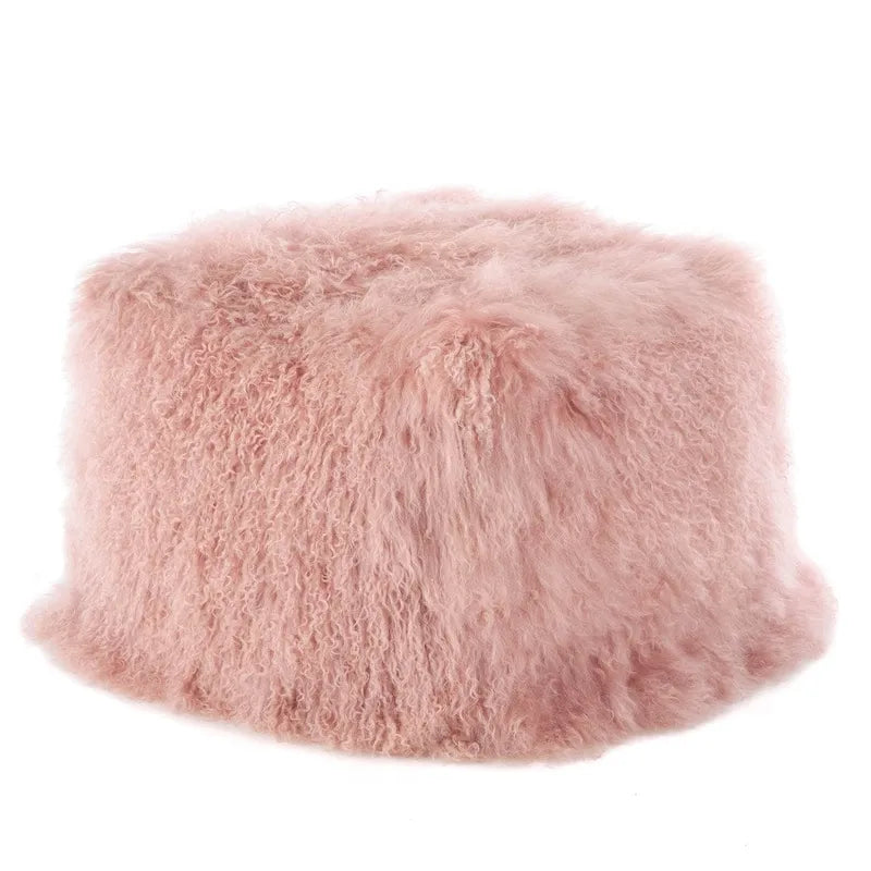 Mongolian Lamb Fur Wool Pouf Ottoman