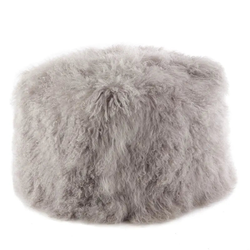 Mongolian Lamb Fur Wool Pouf Ottoman