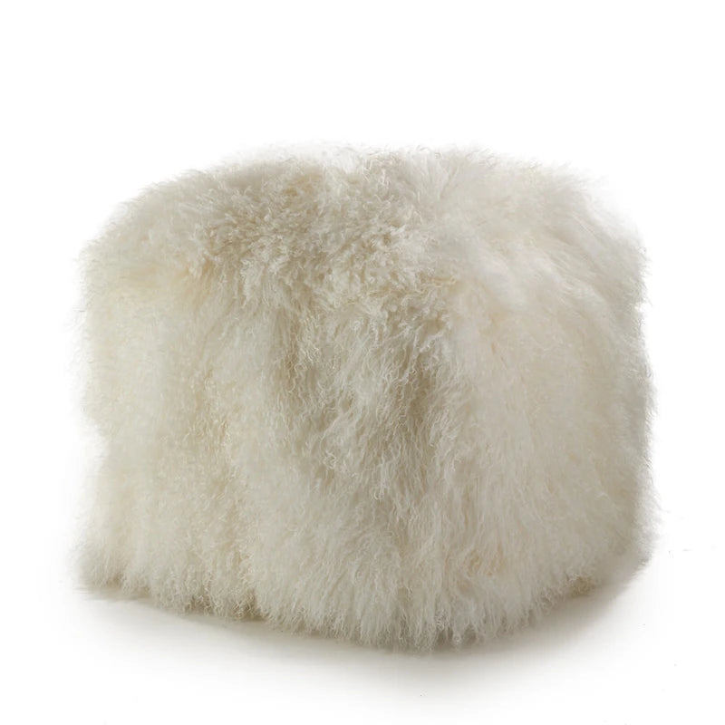 Mongolian Lamb Fur Wool Pouf Ottoman