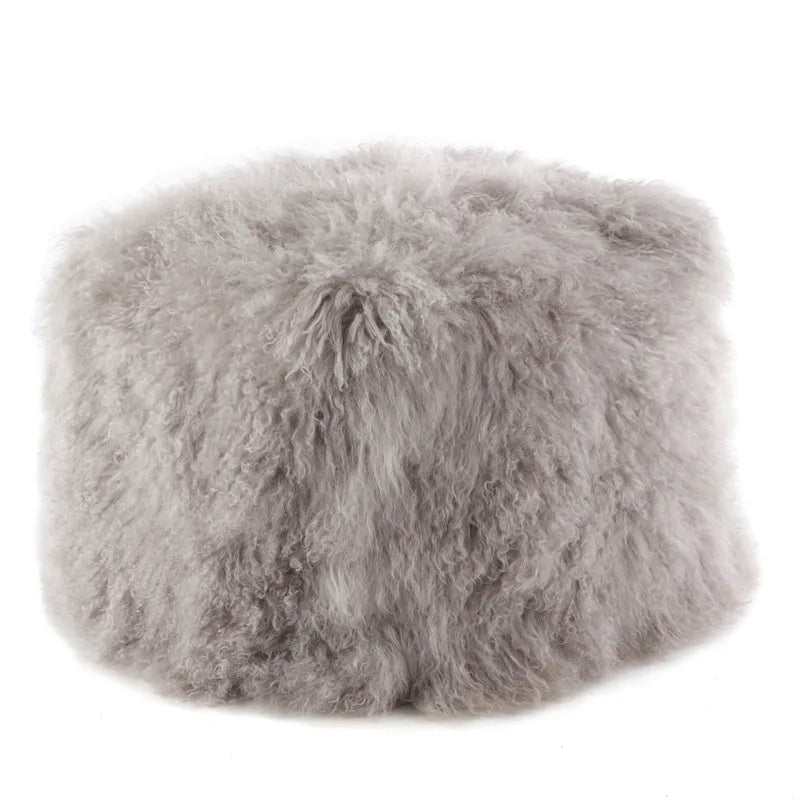 Mongolian Lamb Fur Wool Pouf Ottoman