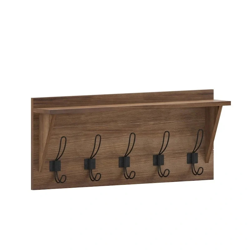 Wall Mounted Storage Rack with Upper Shelf and Storage Hooks