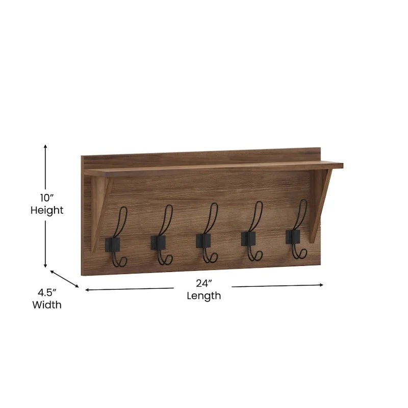 Wall Mounted Storage Rack with Upper Shelf and Storage Hooks