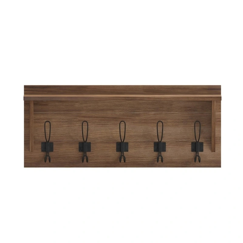 Wall Mounted Storage Rack with Upper Shelf and Storage Hooks