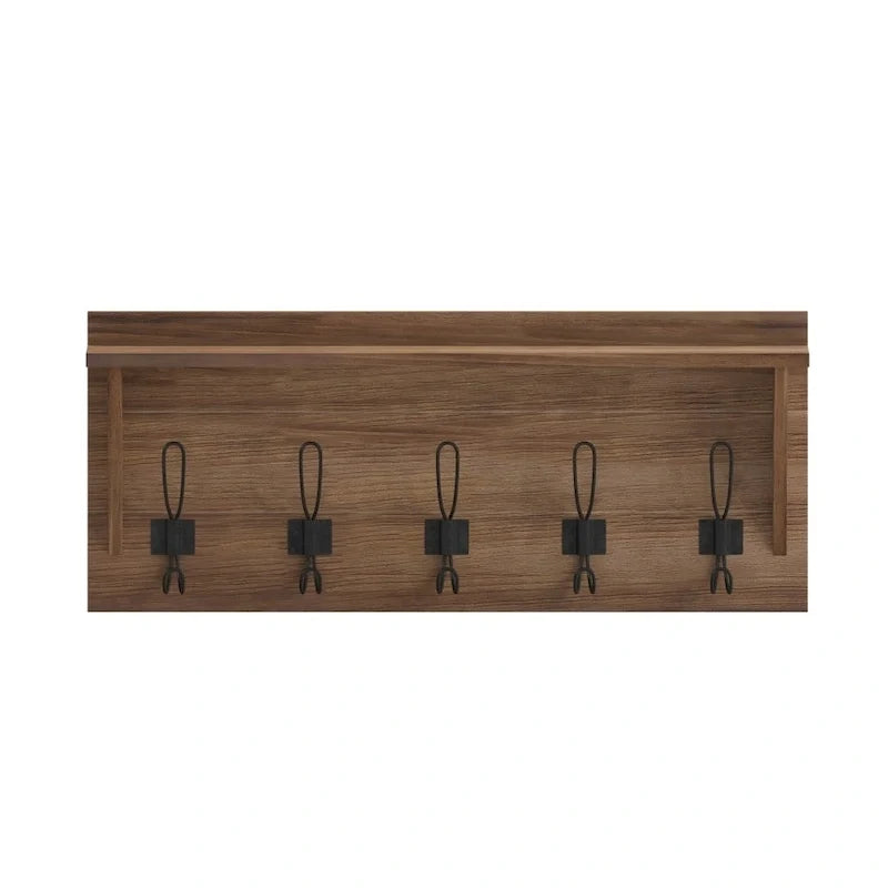 Wall Mounted Storage Rack with Upper Shelf and Storage Hooks