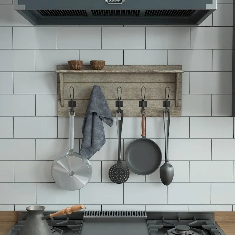 Wall Mounted Storage Rack with Upper Shelf and Storage Hooks