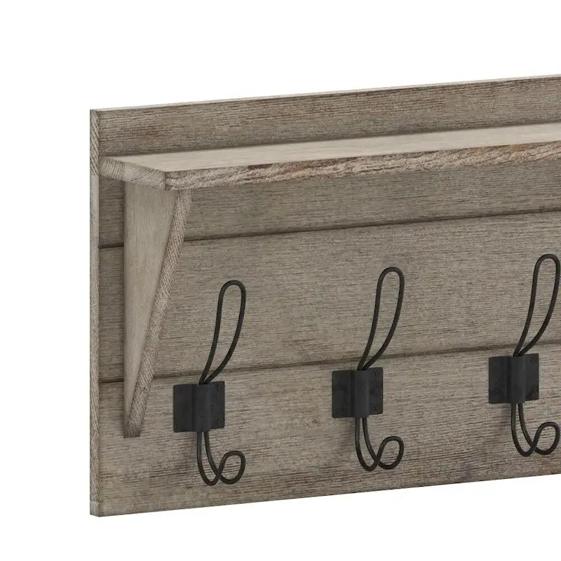 Wall Mounted Storage Rack with Upper Shelf and Storage Hooks
