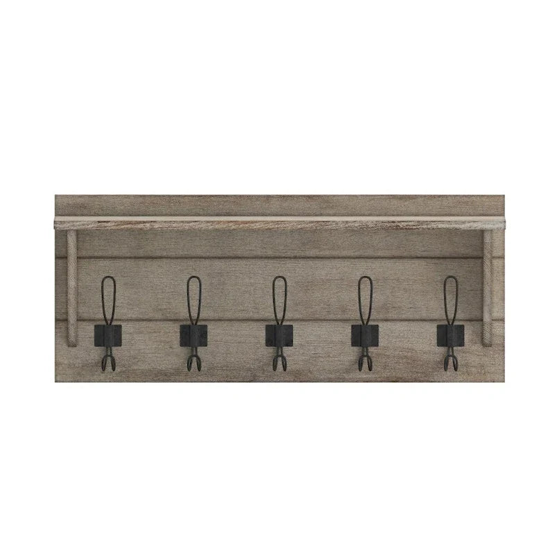 Wall Mounted Storage Rack with Upper Shelf and Storage Hooks