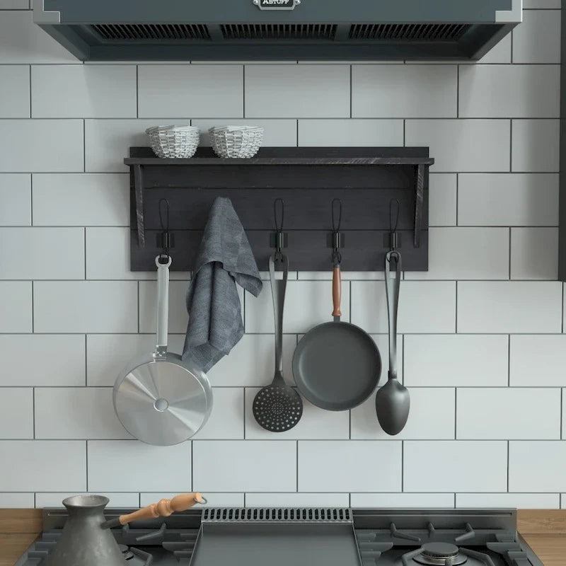 Wall Mounted Storage Rack with Upper Shelf and Storage Hooks