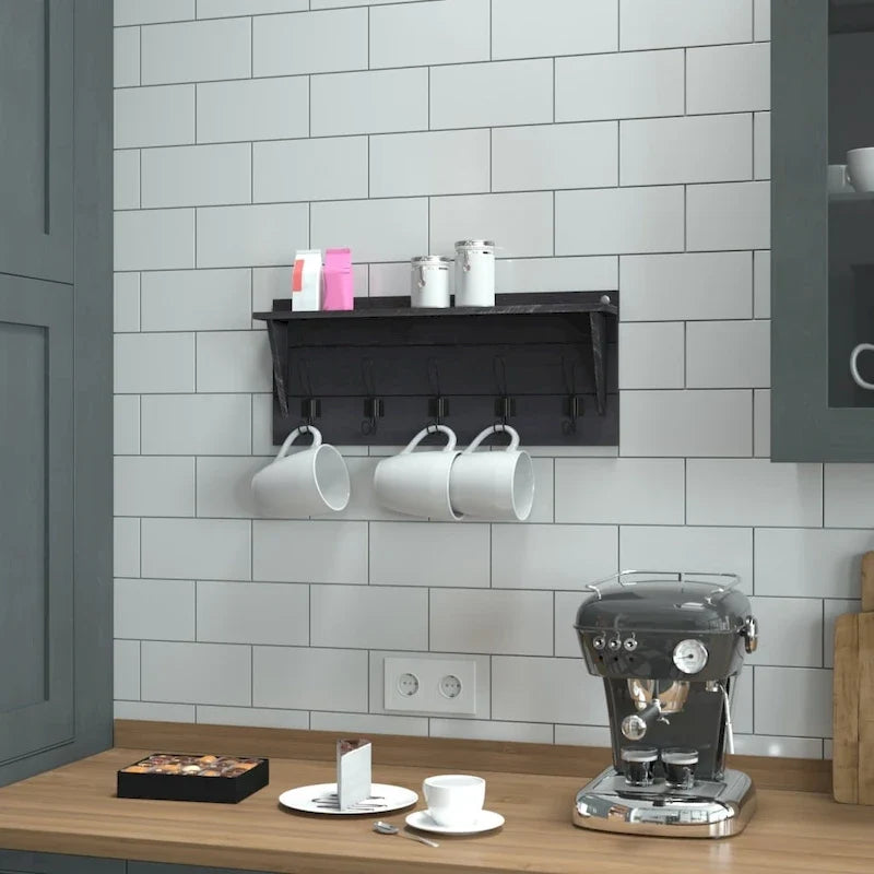 Wall Mounted Storage Rack with Upper Shelf and Storage Hooks