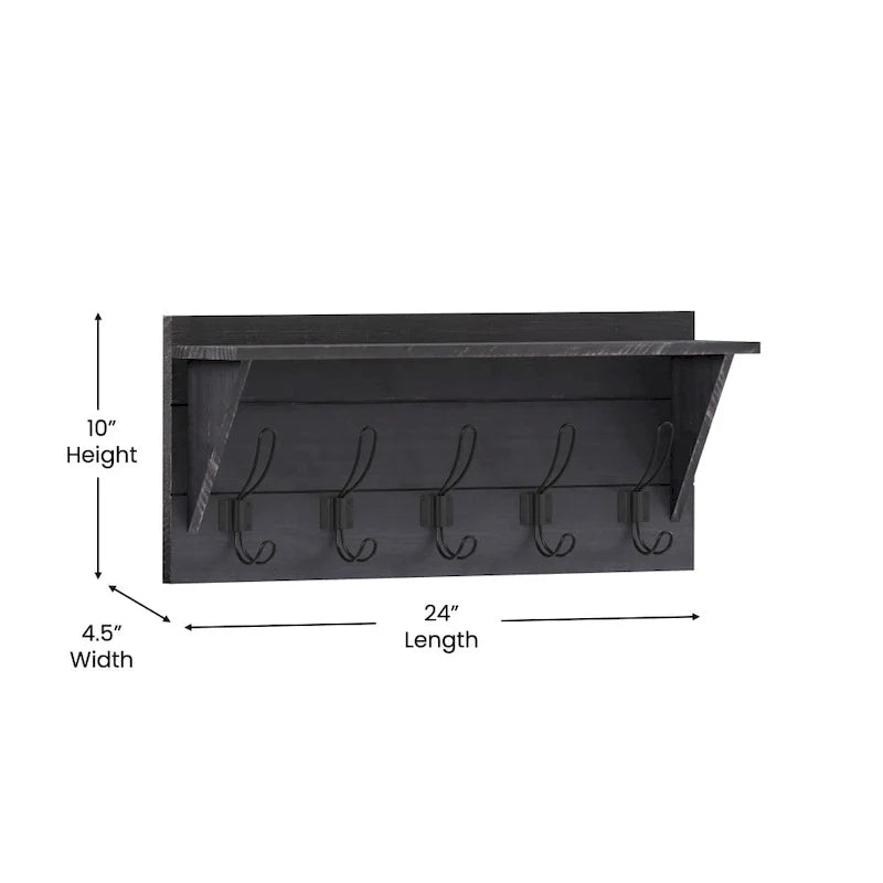 Wall Mounted Storage Rack with Upper Shelf and Storage Hooks