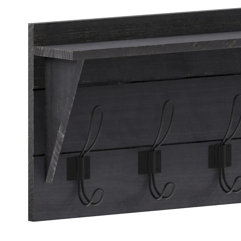 Wall Mounted Storage Rack with Upper Shelf and Storage Hooks